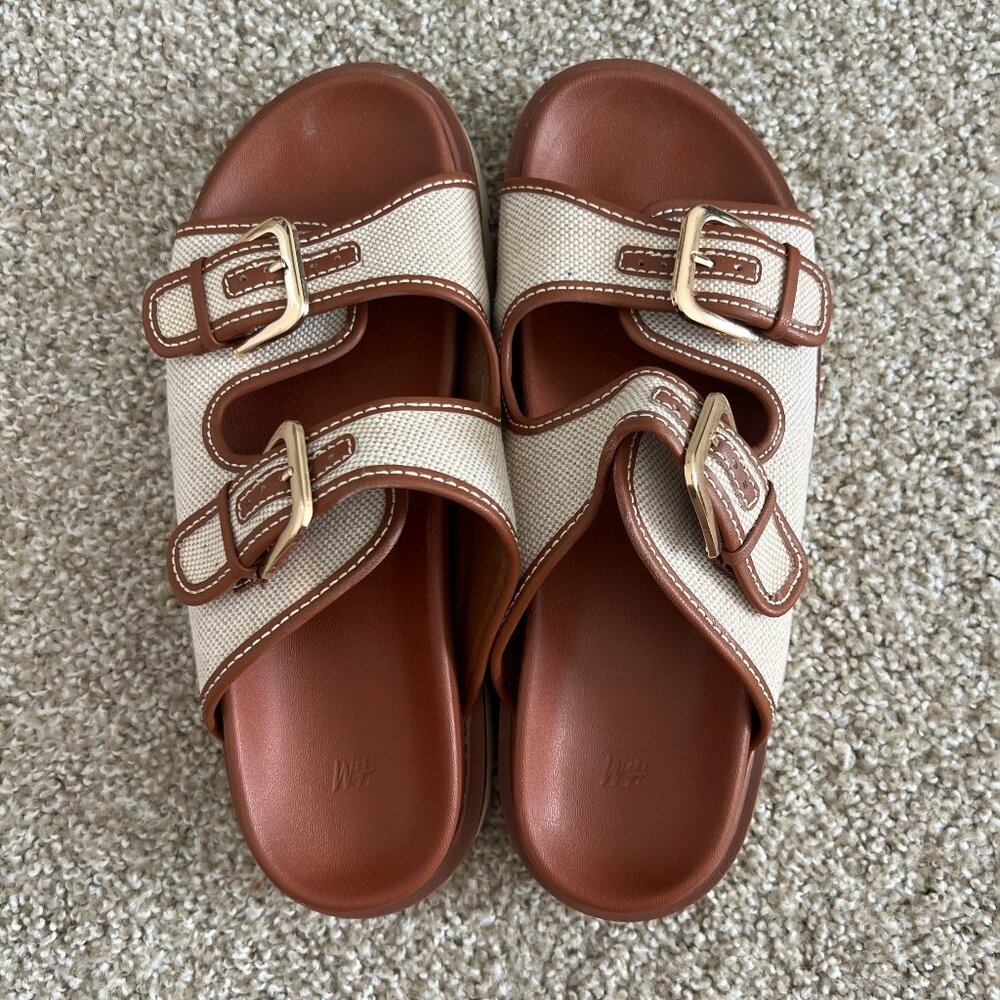 H&M Brown & Tan Chunky Sandals Double Buckle Gold Boho Beach Summer Size W10